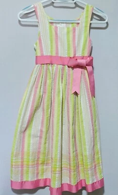 Vestido de Verano Bonnie Jean Rosa/Verde Guinga Talla 8 Sin Mangas Iglesia/Fiesta Foto 1 de 4