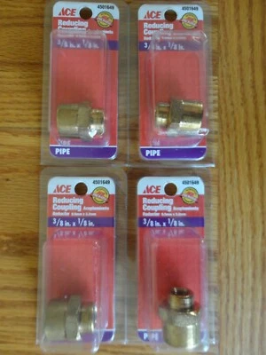 Lot of 4 Ace 3/8" x 1/8" Brass REDUCING COUPLING Adapter Connector Female FPT - Image 1 of 4
