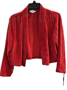 Calvin Klein Womens Cardigan Red Open Cropped 3/4 Sleeve Size Large New! - Picture 1 of 11