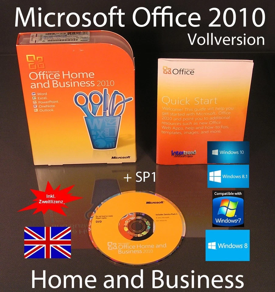 Microsoft Office Home and Business 2010 Vollversion Englisch Box, DVD + SP1 NEU - Bild 1 von 4