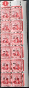 Trinidad & Tobago 1918 One Penny War Tax block with Plate 1 SG 188c u/mint - Picture 1 of 1