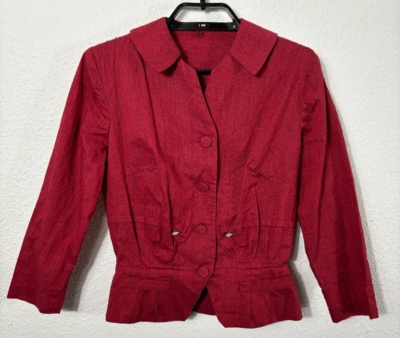 Top de mujer vintage años 40 pequeño granate con botones seda Shantung manga 3/4 Foto 1 de 4