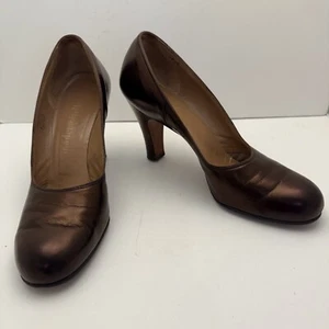LOVELY Vtg 1949 Madamoiselle Womens Size 8.5 Bronze Metallic Leather Pumps Shoes - Picture 1 of 21