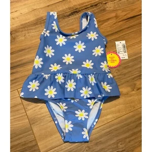 Kids One Piece Blue Neon Floral bathing suite - The Children's Place Size: 2T - Picture 1 of 4