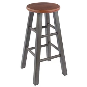 24" Bar Stool, Rustic Gray and Teak Finish - Picture 1 of 6