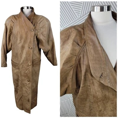 Abrigo de Cuero Vintage Medio Invierno Cálido Largo Trinchera Disfraz Disfraz Western Alt Foto 1 de 4