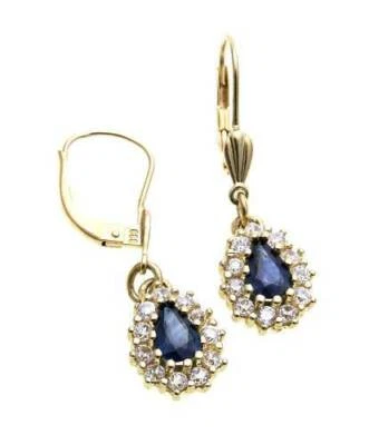 Orecchini da Donna Pendente Vero Zaffiro Oro 585 Zirconia Giallo - Immagine 1 di 2