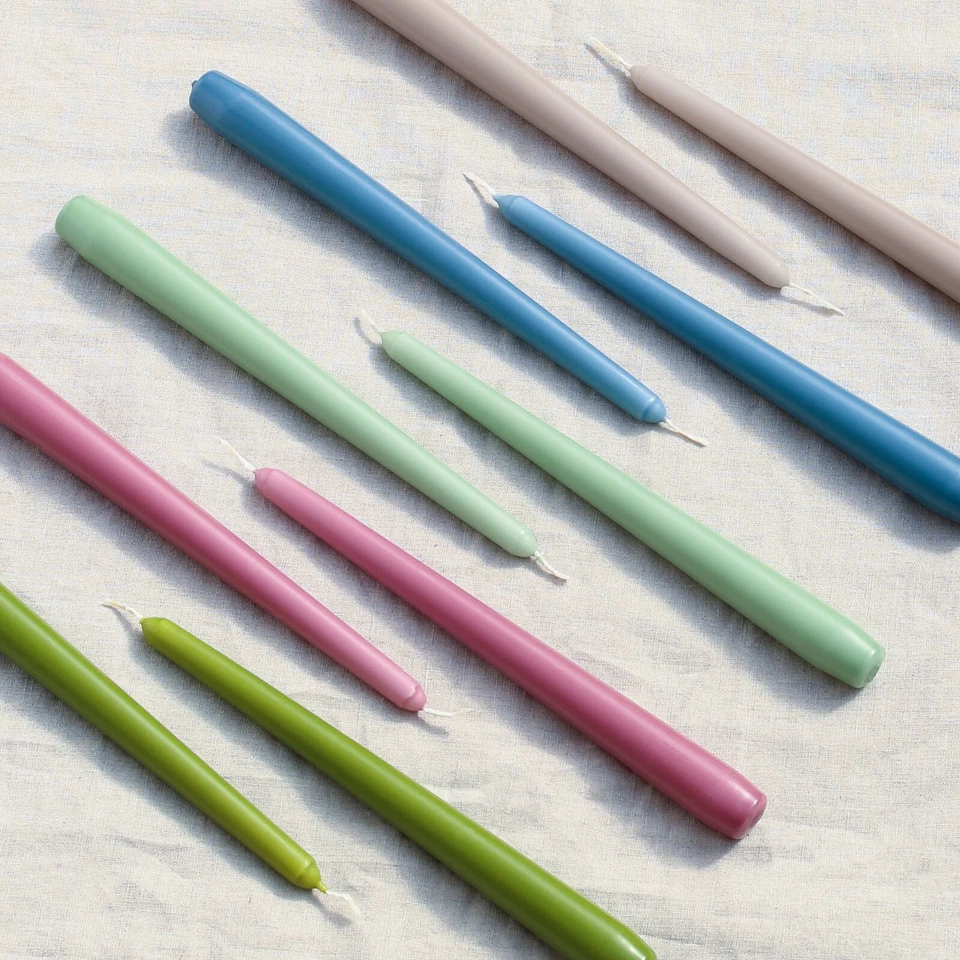 Premium Taper Candles, Dinner/Wedding Candle Blue Olive Green Powder Pink Jade  - Image 1 of 1