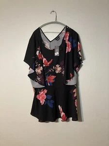 City Chic Damen schwarz Schmetterling Ärmel bedruckt Top Bluse Plus 24/XXL - Bild 1 von 5