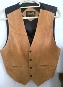 Vintage Scully Suede Leather Vest 90's Western Oklahoma Snap Button Men's Large - Picture 1 of 7
