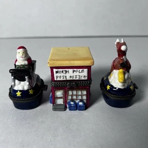 3 Vintage Weihnachten Weihnachtsmann, N. Pole, Rudolph Keramik aufklappbare Schmuckschatulle mit Charm - Bild 1 von 11