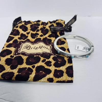 Brighton Primrose Silver Tone Faux Turquois Hinged Bangle Bracelet (5937) - Image 1 of 4