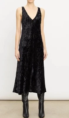 Vince L Womens Dress Black Luxe Textured Velvet Sleeveless Slip Midi $545 - image 1 of 4