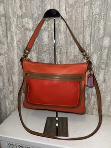 COACH Poppy Perri Leather Hippie Color-Block Convertible Crossbody Bag Vermilion - Bild 1 von 11