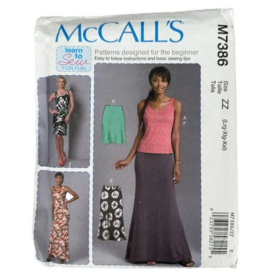 McCalls M7386 Women’s Dress Top Skirt Sewing Pattern Size 16-26 Uncut Beginner - Image 1 of 4
