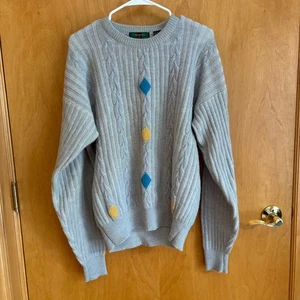 Colours by Alexander Julian Men's Wool Cable Knit Sweater Blue Yellow Diamond - Picture 1 of 7