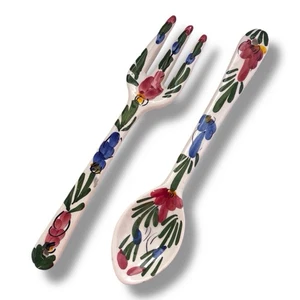 Servidores de ensaladas grandes de cerámica pintados a mano. Uso decorativo o práctico. 29cm largo - Imagen 1 de 11