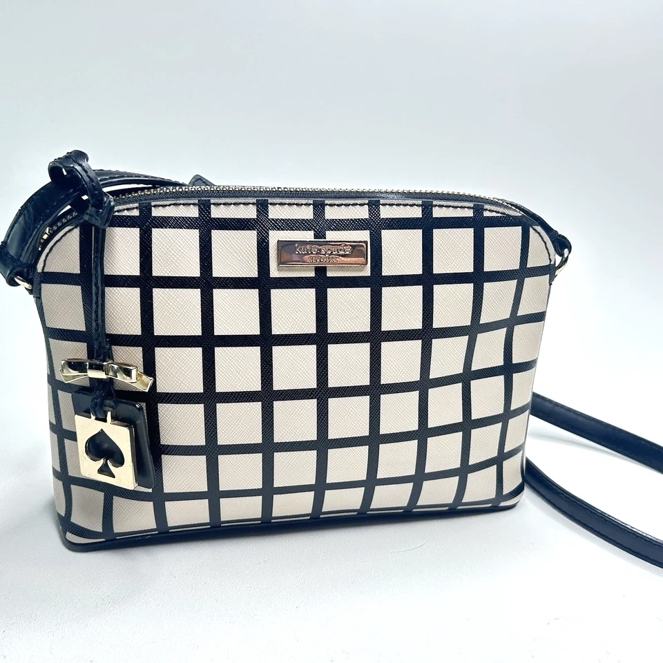 Kate Spade Brightwater Drive Hanna Crossbody Bag Black Cream Windowpane  - Image 1 of 4