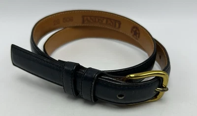 Cinturón de cuero negro Lands End para mujer 26 hebilla de latón hecho en EE. UU. vintage Foto 1 de 4