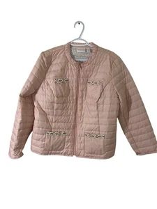 Chicos Quilted Puffer Jacket 2 Size Large Embellished Beaded Rhinestones  - Picture 1 of 6