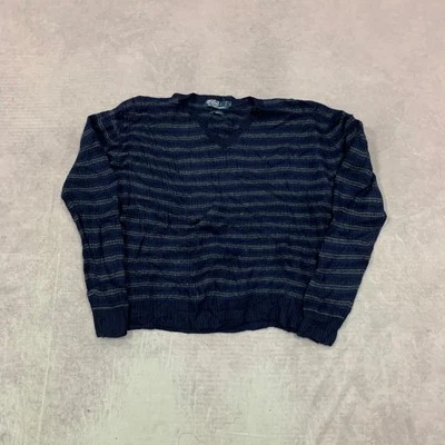 Vintage Polo Ralph Lauren Knitted Jumper Striped Patterned V-Neck Knit Sweater, - Image 1 of 4