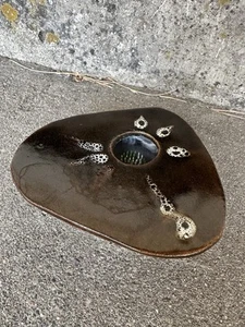 Ikebana Pottery Vase Signed Floral Brown Floral Frog - Picture 1 of 4