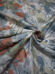 Vintage 80s Retro Abstract 45" Wide Fabric Gray/Blue/White/Brown Brushstroke BTY - Picture 1 of 5