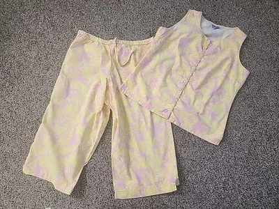 Juego de 2 pijamas de lino Pine Cone Hill talla mediana Capris cachemira amarillo rosa  Foto 1 de 4