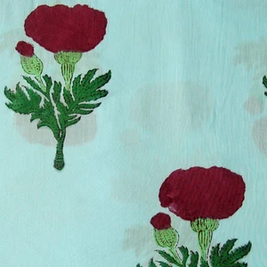 Handmade Indian Hand Block Printed Cotton Fabric 5 Yard Sanganeri Voile Running - Picture 1 of 5