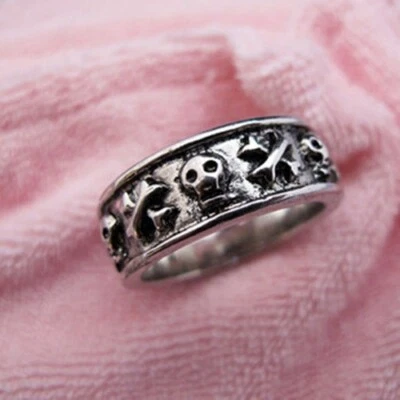 Vintage antique silver style skull crossbones ring punk goth biker - Image 1 of 4