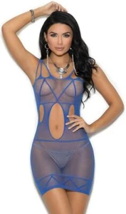 Fishnet Mini Dress Strappy Criss Cross Cut Outs Sheer Lingerie Royal Blue 1320 - Picture 1 of 4