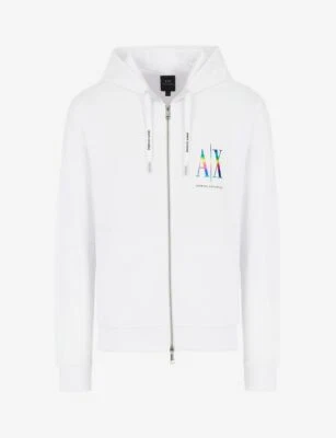 A|X Armani Exchange Unisex, Logo Full Zip Hooded Cotton Sweatshirt, White, M - Image 1 of 4