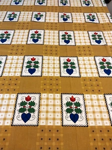 Vintage 1960s 1970s Cotton German Geo Floral Curtain Panel Single 172cm X 167cm+ - Picture 1 of 7