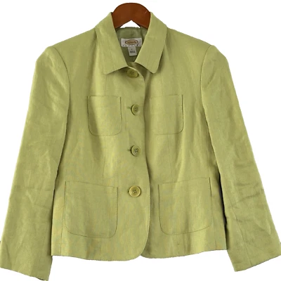 Talbots Irish Linen Blazer Jacket Wms Petite 2 Lime Green Button Up - Image 1 of 4