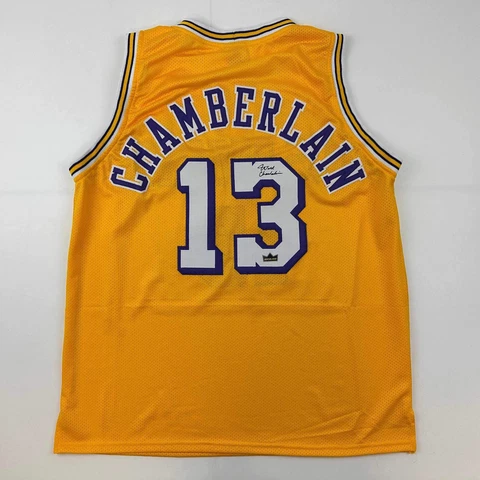 Facsimile Autographed Wilt Chamberlain Los Angeles LA Yellow Reprint Jersey XL Cover