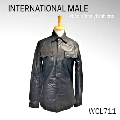 International Male Men's Black Long Sleeve Button-Up Leather Jacket Size S - Image 1 of 4