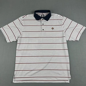 Footjoy Polo Shirt Mens Large White Striped Performance Stretch Golf Logo Native - Picture 1 of 8