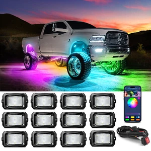 APP Control 12 Pods C2 RGB-IC Dream Color LED Rock Lights Underglow Lights IP68 - Picture 1 of 21