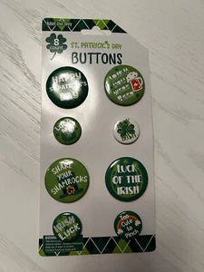 NIP St. Patrick's Day Buttons Set of 8 Beer Irish Lucky Shamrock Pinch New - Picture 1 of 5