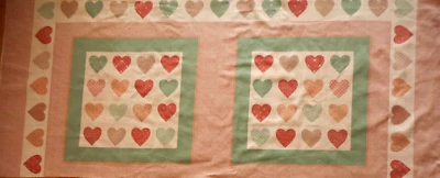 Panel de tela de algodón 2 frentes de almohada verde claro naranja beige corazones crema de colección C Foto 1 de 2