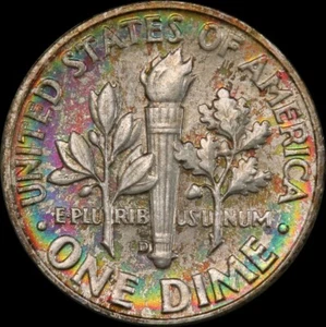Rainbow Toned 1957-D Roosevelt Dime PCGS MS66 - Picture 1 of 3
