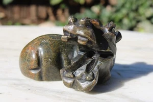 VTG African Hand Carved Soap Stone Polished Hippo Laying Down Mouth Open Safari - Picture 1 of 17