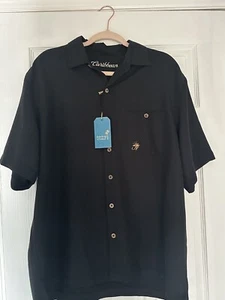 Brand New Caribbean Man’s Black Fishing Fish Shirt Size L Button Front Shirt - Picture 1 of 9