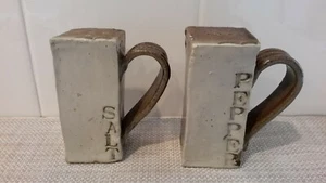 Handmade Ceramic Rectangle Cube Cuboid Shape SALT & PEPPER Shakers/Handles  - Picture 1 of 12
