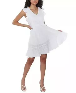 Raga Zoya Flutter Sleeve Cotton White Dress Eggshell Size M - Picture 1 of 10