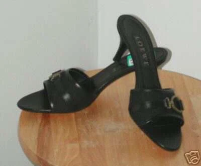 LOEWE LONA NEGRA SANDALIA TACÓN DESLIZABLE ZAPATOS DE SALÓN TALLA 40 10 Foto 1 de 1