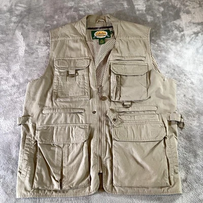 Cabelas Vest Mens Large Khaki Outdoor Fishing Safari Utility Multi Pocket Gear - Image 1 of 4