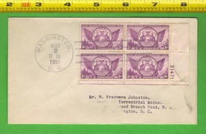 1935 FDC Sc #775 3¢ Stamp Michigan State Seal Plate Block | DC Cancel | Johnston - Picture 1 of 2