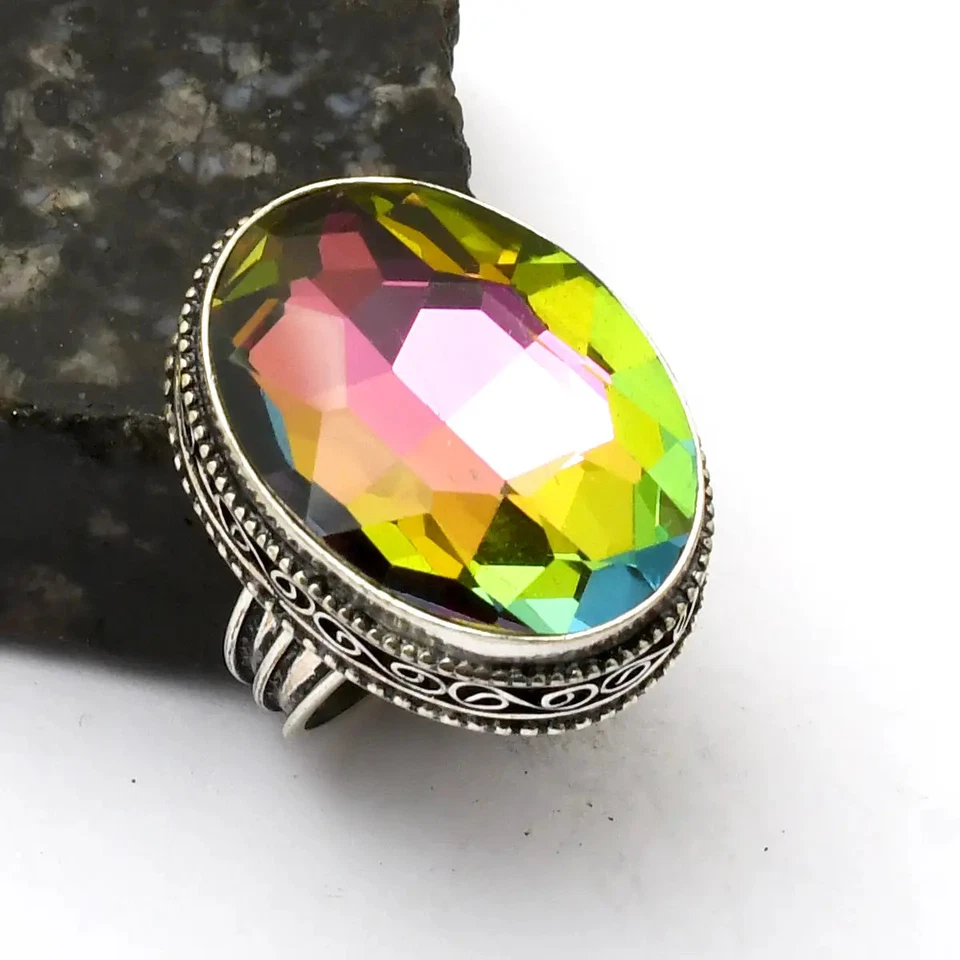 Mystic Topaz Gemstone Handmade Antique Design Ring Jewelry US Size-9.25 AR 26055 - Image 1 of 1