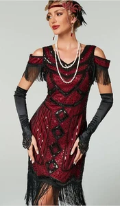 ABITO FLAPPER anni 20 - Abito Gatsby Flapper stile vintage anni 20 - nappa paillettes - Foto 1 di 4